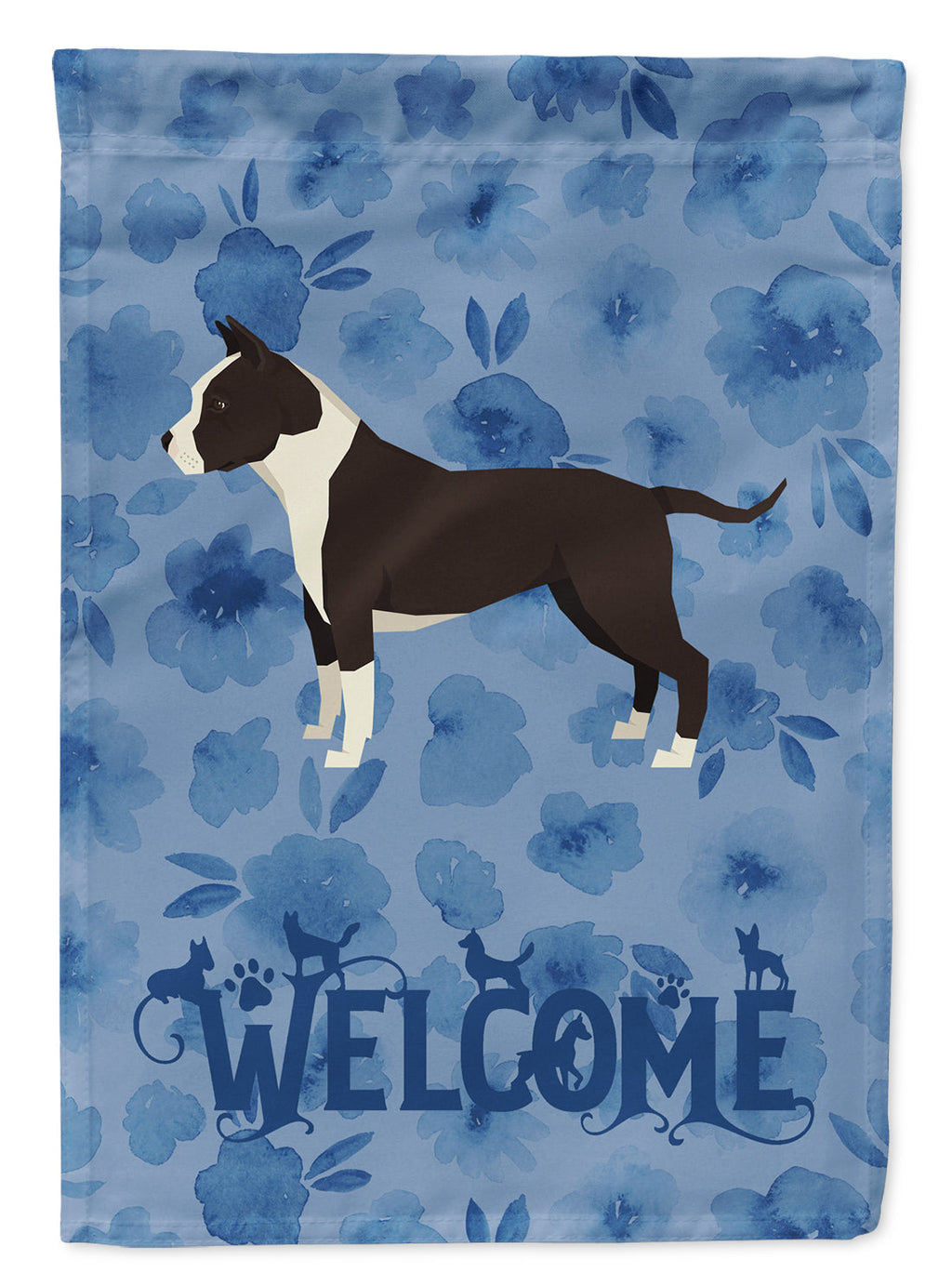 American Staffordshire Terrier Welcome House Flag 28x40 Porch Sleeve Pole Decorative Outside Yard Banner Artwork Wall Hanging, Polyester
