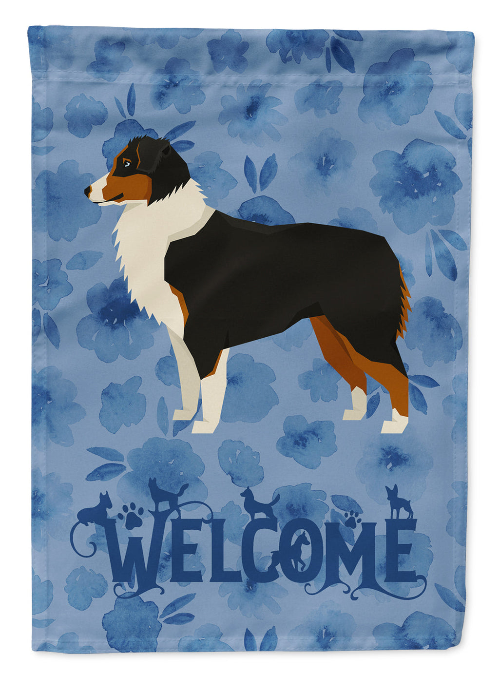 Australian Shepherd Welcome House Flag 28x40 Porch Sleeve Pole Decorative Outside Yard Banner Artwork Wall Hanging, Polyester