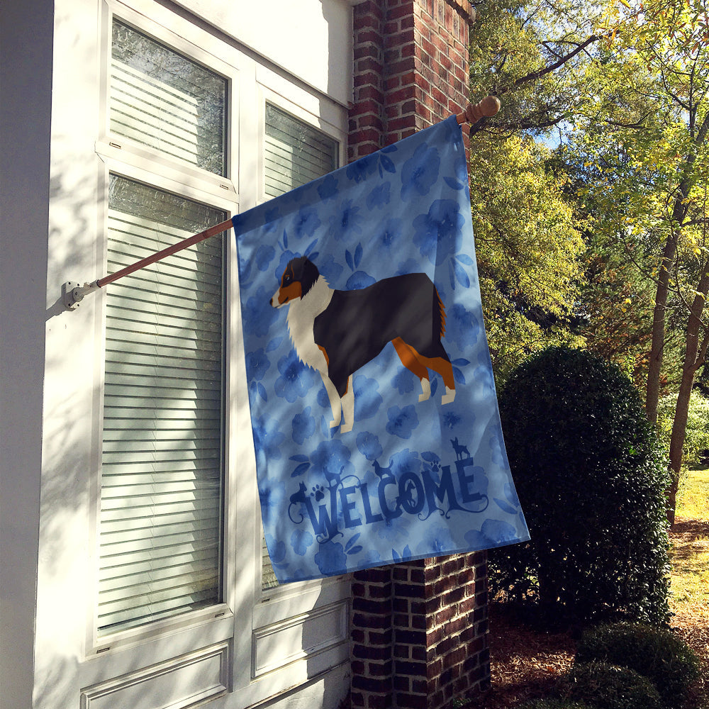 Australian Shepherd Welcome House Flag 28x40 Porch Sleeve Pole Decorative Outside Yard Banner Artwork Wall Hanging, Polyester