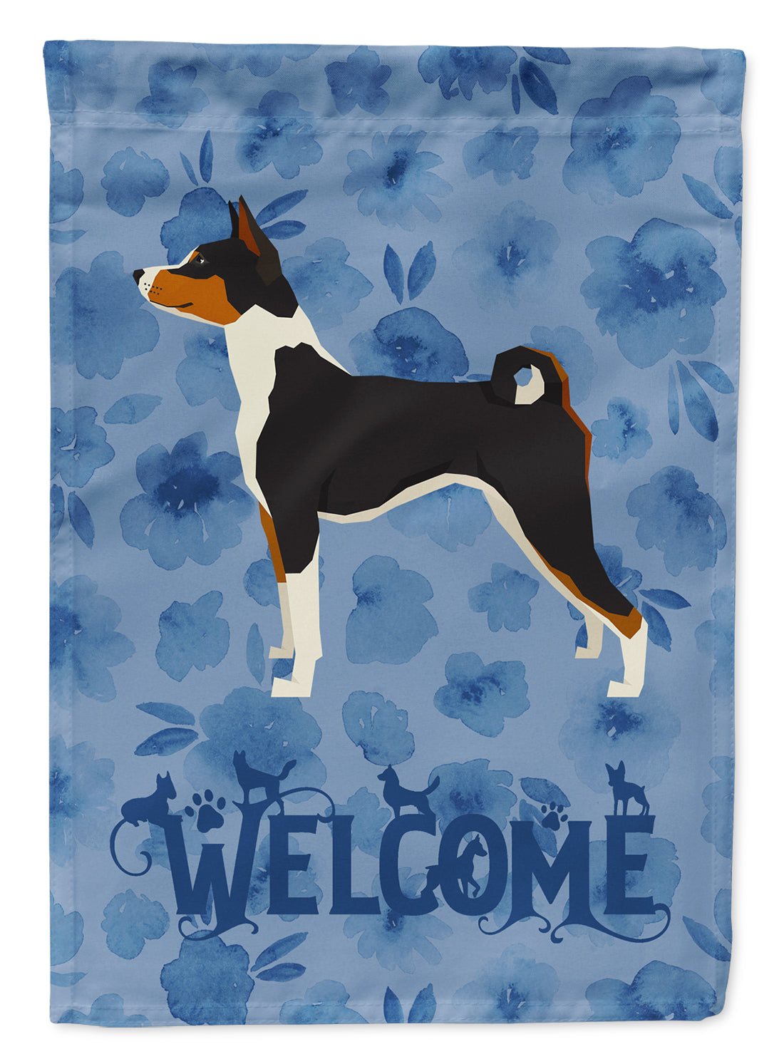 Basenji Welcome House Flag 28x40 Porch Sleeve Pole Decorative Outside Yard Banner Artwork Wall Hanging, Polyester