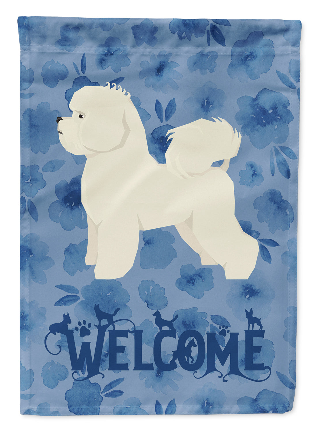 Bichon Frise Welcome House Flag 28x40 Porch Sleeve Pole Decorative Outside Yard Banner Artwork Wall Hanging, Polyester