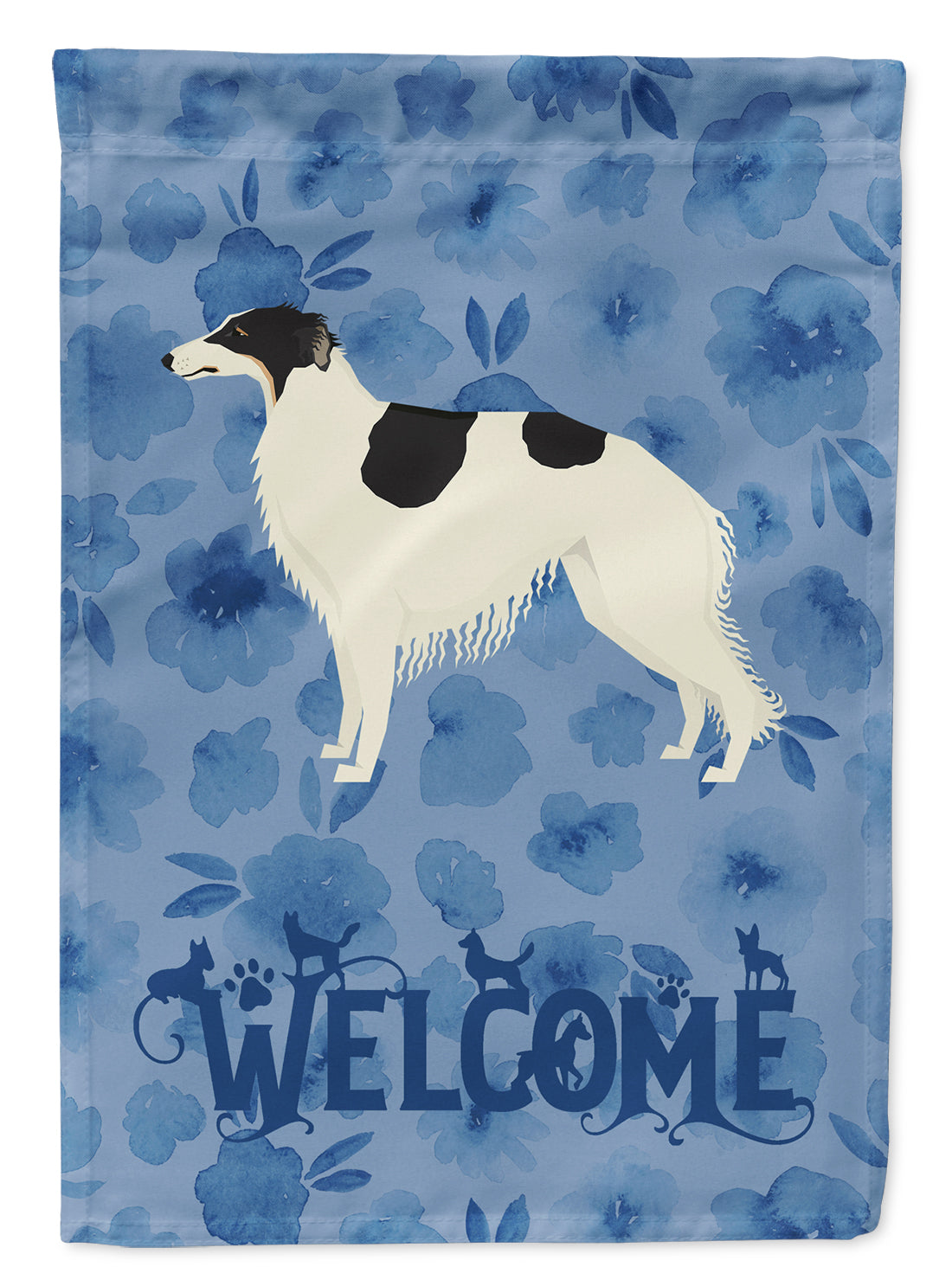 Borzoi Welcome House Flag 28x40 Porch Sleeve Pole Decorative Outside Yard Banner Artwork Wall Hanging, Polyester
