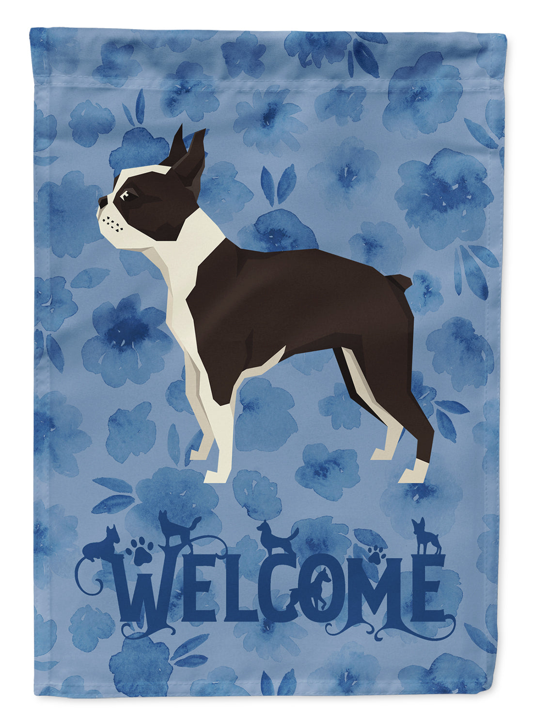 Boston Terrier Welcome House Flag 28x40 Porch Sleeve Pole Decorative Outside Yard Banner Artwork Wall Hanging, Polyester