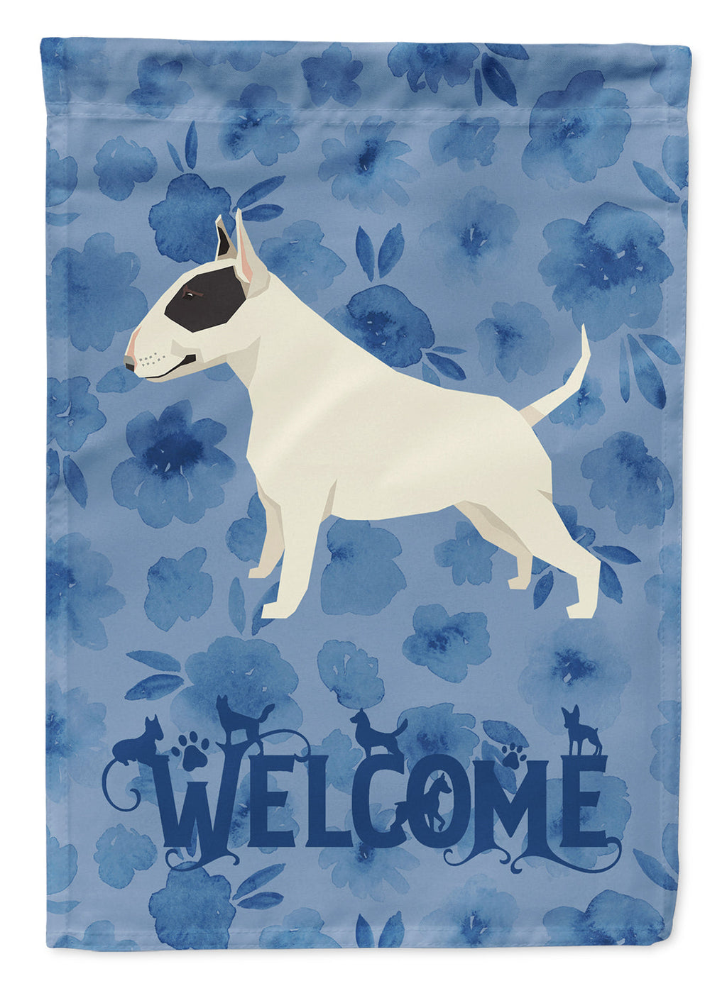Black and White Bull Terrier Welcome House Flag 28x40 Porch Sleeve Pole Decorative Outside Yard Banner Artwork Wall Hanging, Polyester