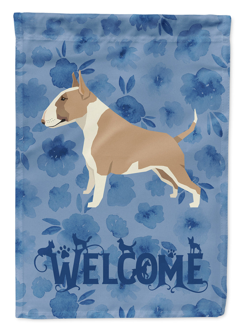Fawn and White Bull Terrier Welcome House Flag 28x40 Porch Sleeve Pole Decorative Outside Yard Banner Artwork Wall Hanging, Polyester