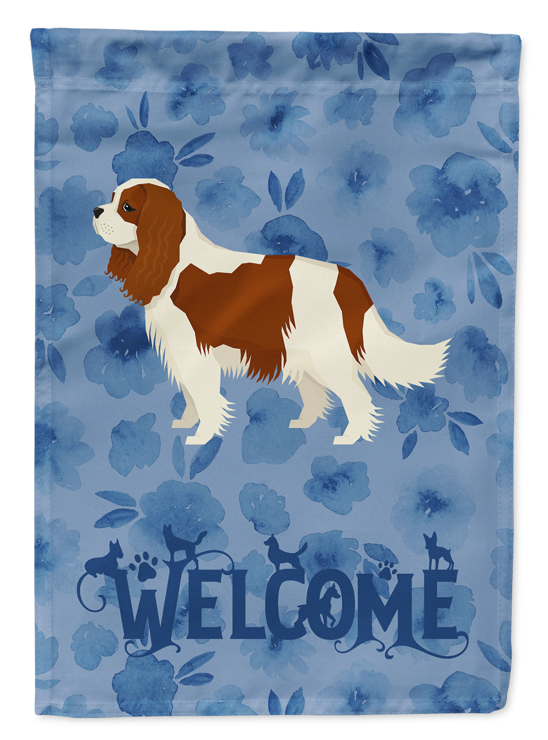 Cavalier Spaniel Welcome House Flag 28x40 Porch Sleeve Pole Decorative Outside Yard Banner Artwork Wall Hanging, Polyester