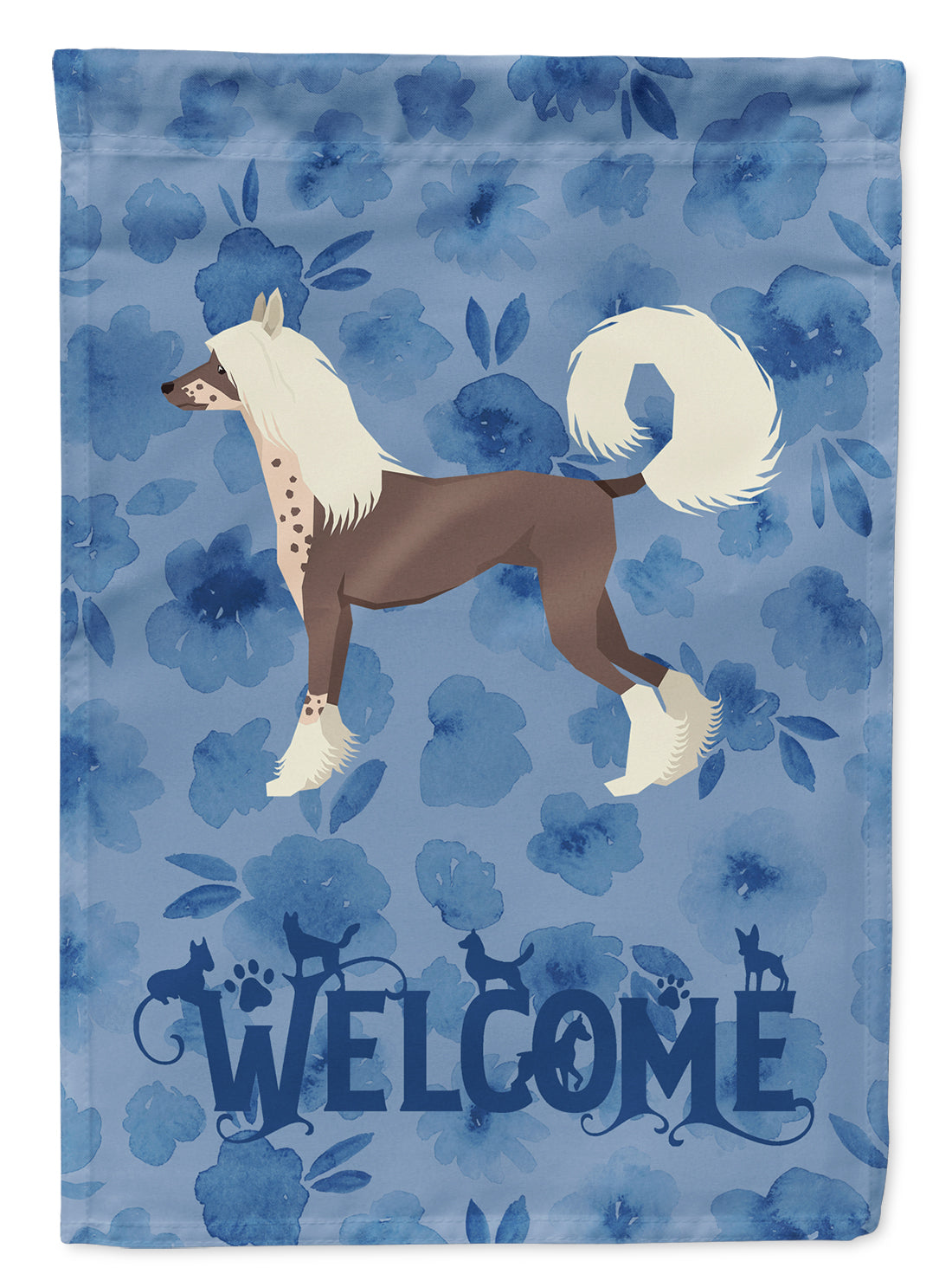 Chinese Crested Welcome House Flag 28x40 Porch Sleeve Pole Decorative Outside Yard Banner Artwork Wall Hanging, Polyester