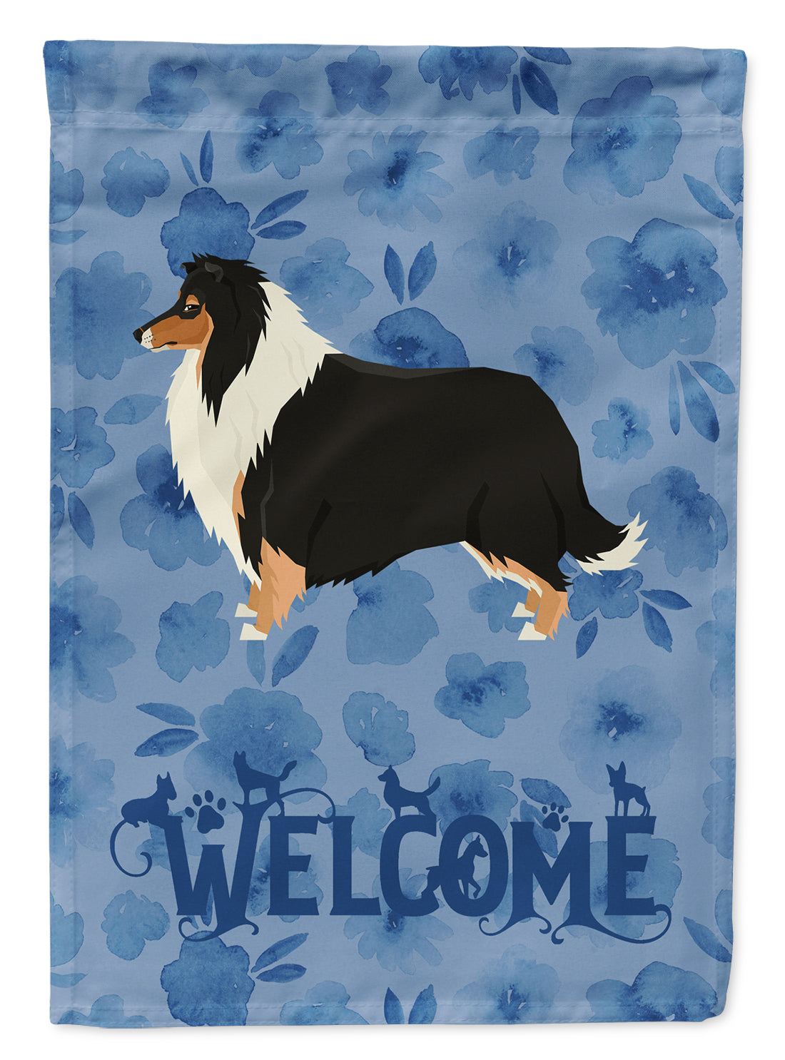 Collie Welcome House Flag 28x40 Porch Sleeve Pole Decorative Outside Yard Banner Artwork Wall Hanging, Polyester