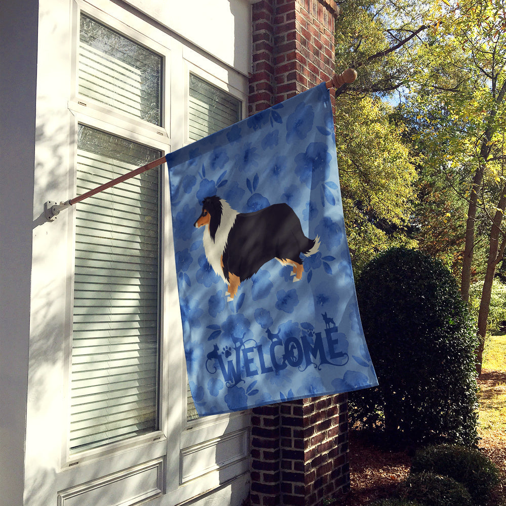Collie Welcome House Flag 28x40 Porch Sleeve Pole Decorative Outside Yard Banner Artwork Wall Hanging, Polyester