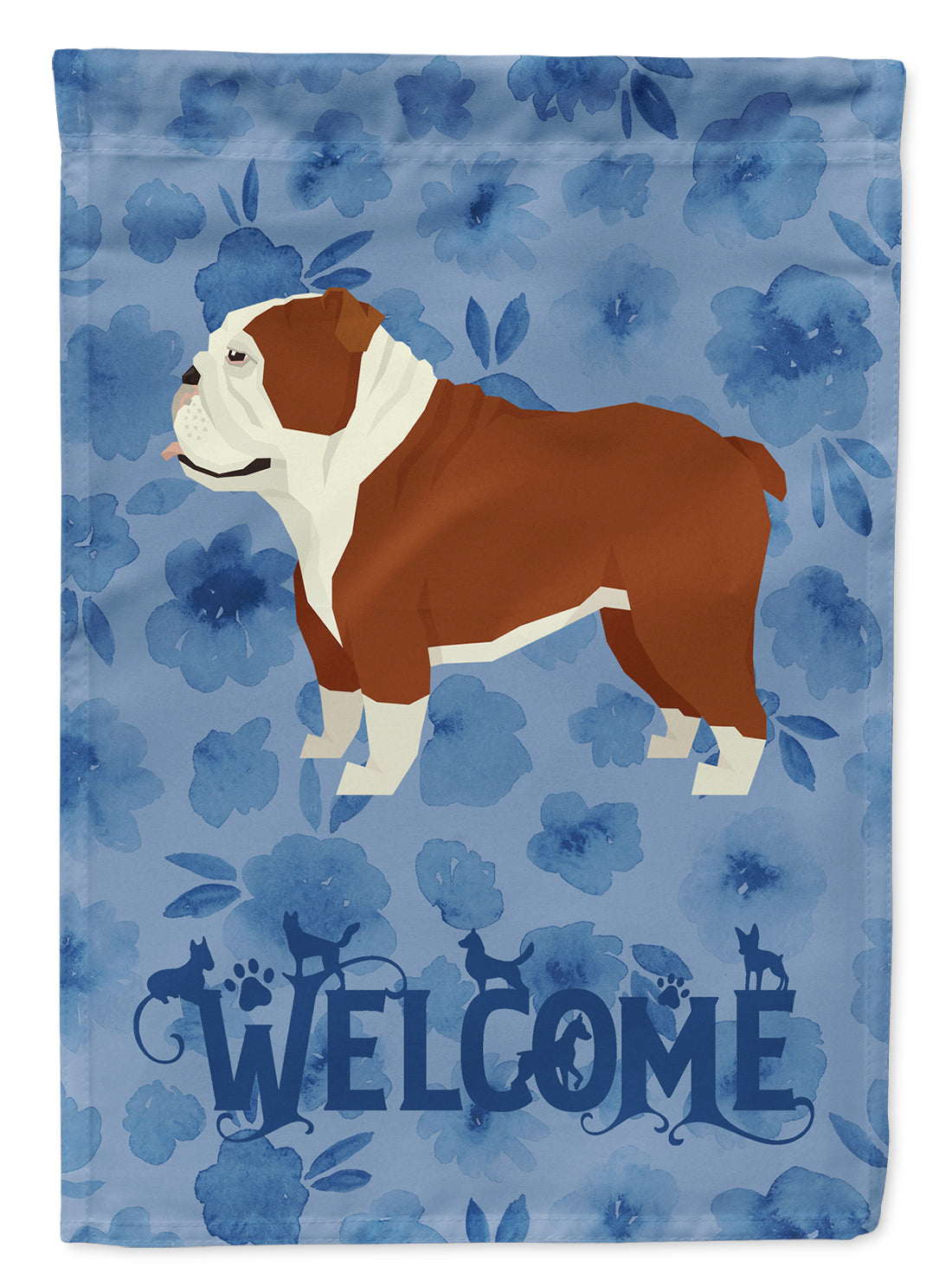 English Bulldog Welcome House Flag 28x40 Porch Sleeve Pole Decorative Outside Yard Banner Artwork Wall Hanging, Polyester