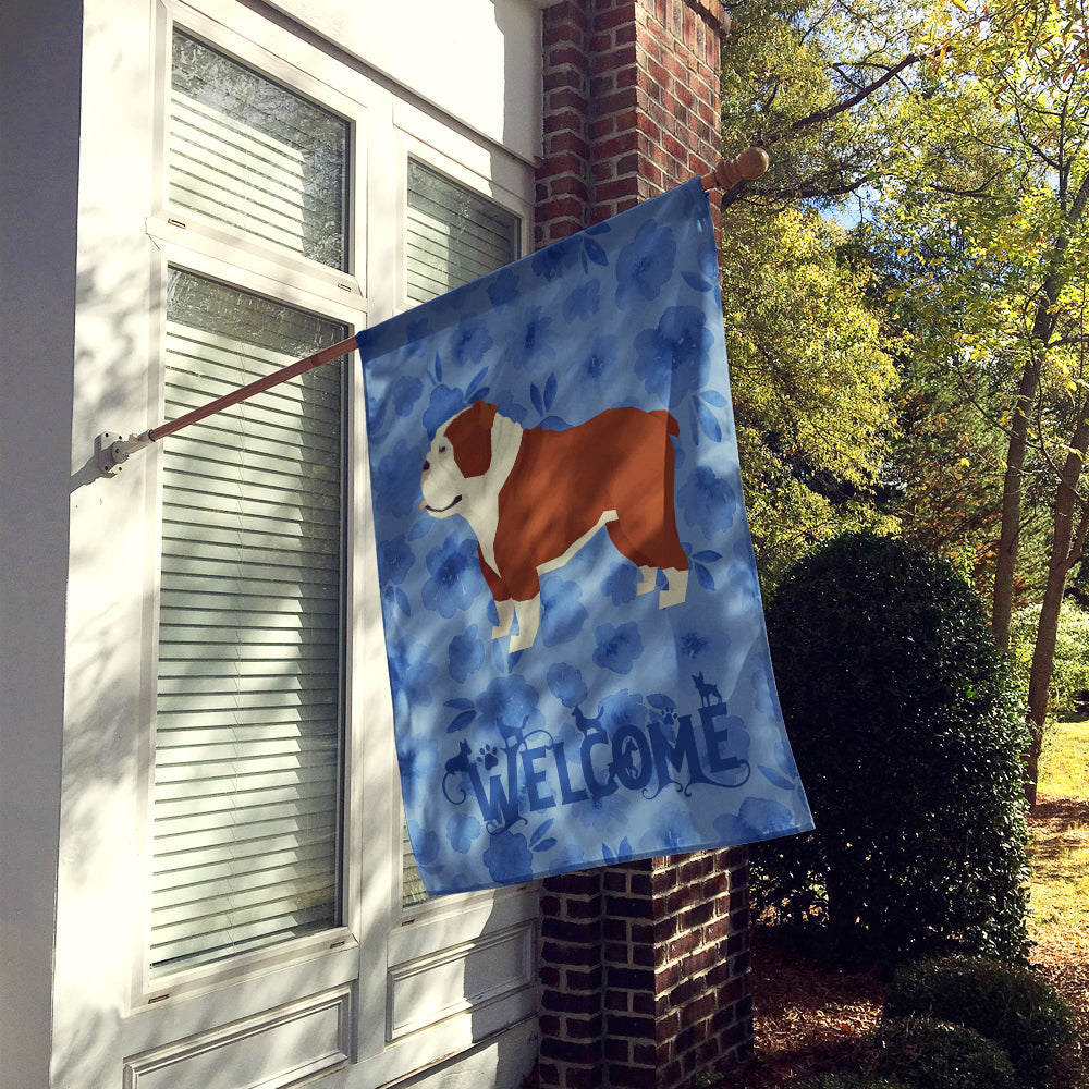 English Bulldog Welcome House Flag 28x40 Porch Sleeve Pole Decorative Outside Yard Banner Artwork Wall Hanging, Polyester