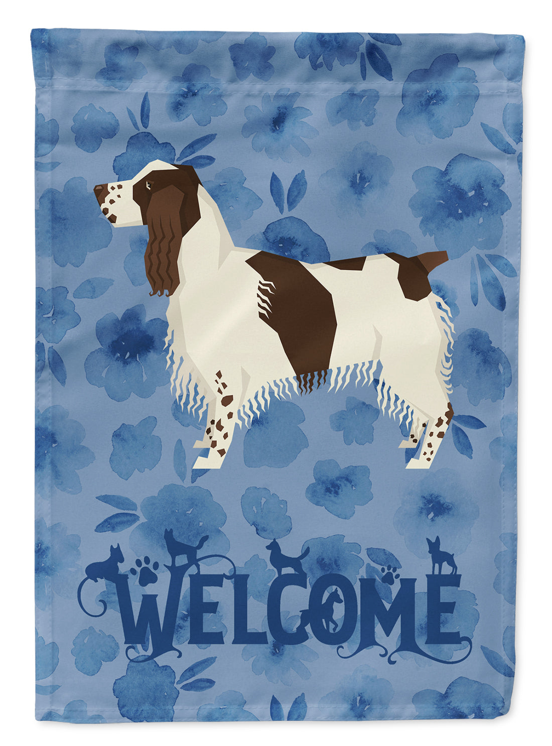English Springer Spaniel Welcome House Flag 28x40 Porch Sleeve Pole Decorative Outside Yard Banner Artwork Wall Hanging, Polyester