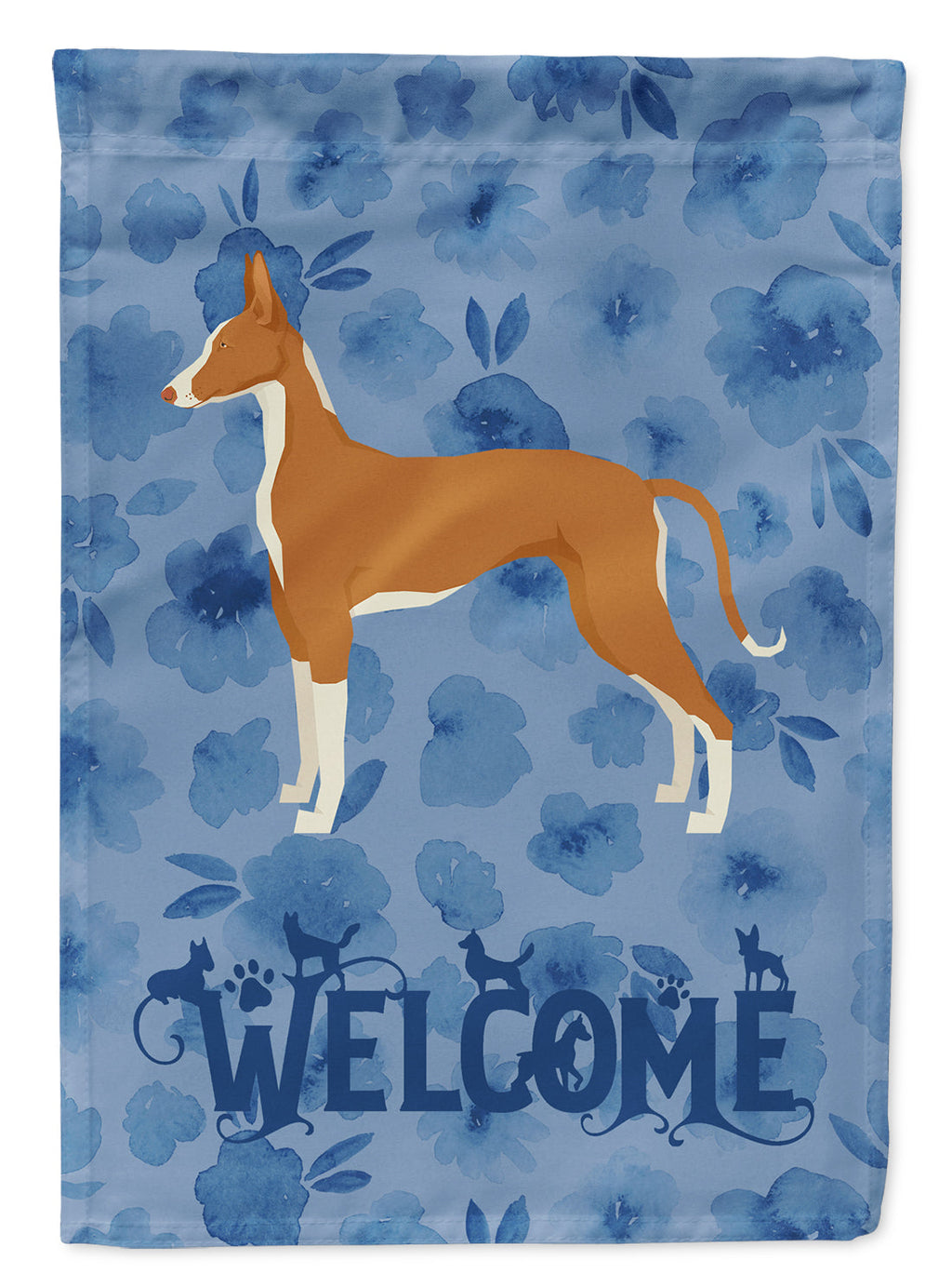 Ibizan Hound Welcome House Flag 28x40 Porch Sleeve Pole Decorative Outside Yard Banner Artwork Wall Hanging, Polyester