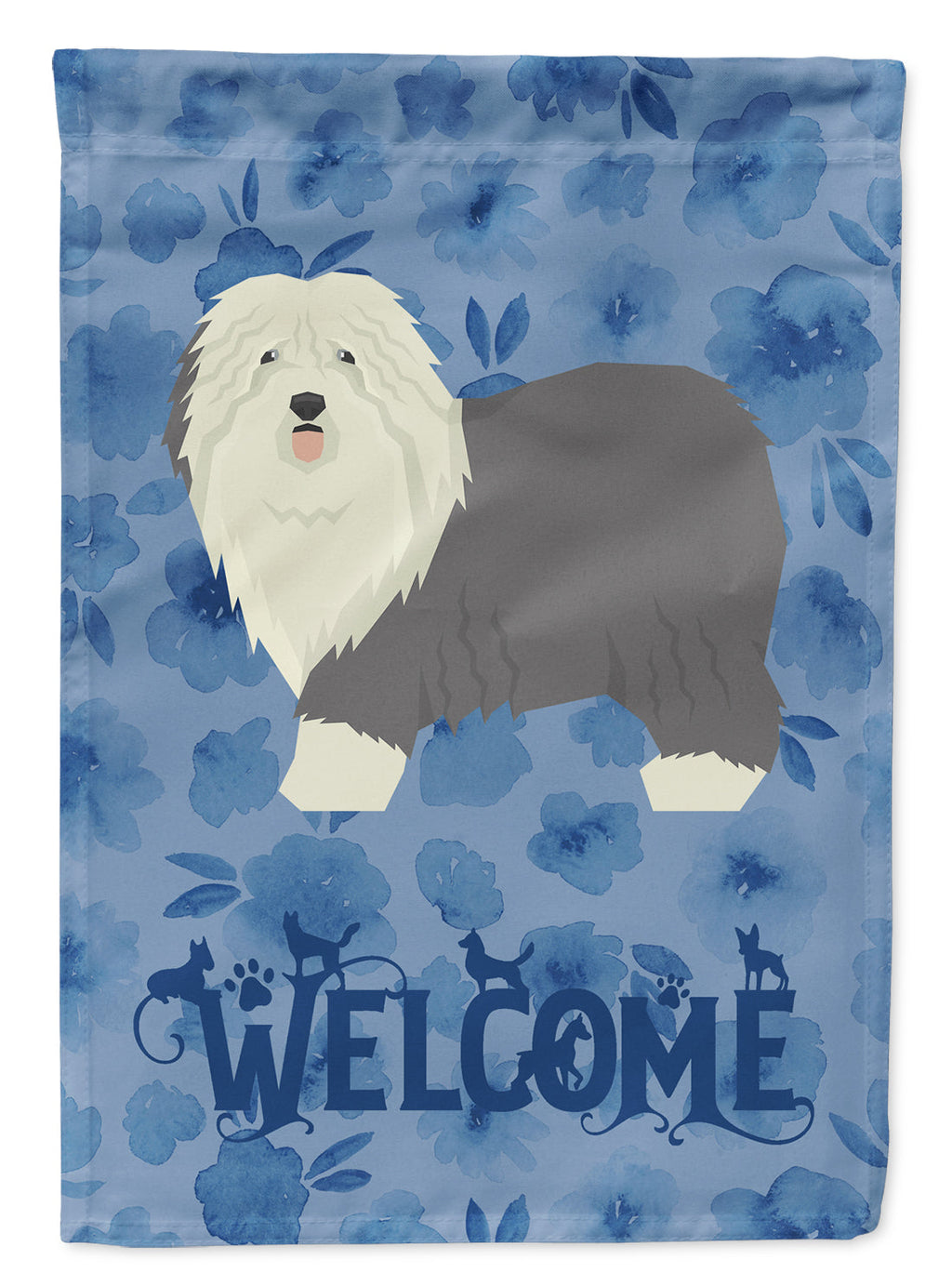 Old English Sheepdog Welcome House Flag 28x40 Porch Sleeve Pole Decorative Outside Yard Banner Artwork Wall Hanging, Polyester