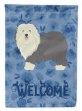 Old English Sheepdog Welcome House Flag 28x40 Porch Sleeve Pole Decorative Outside Yard Banner Artwork Wall Hanging, Polyester