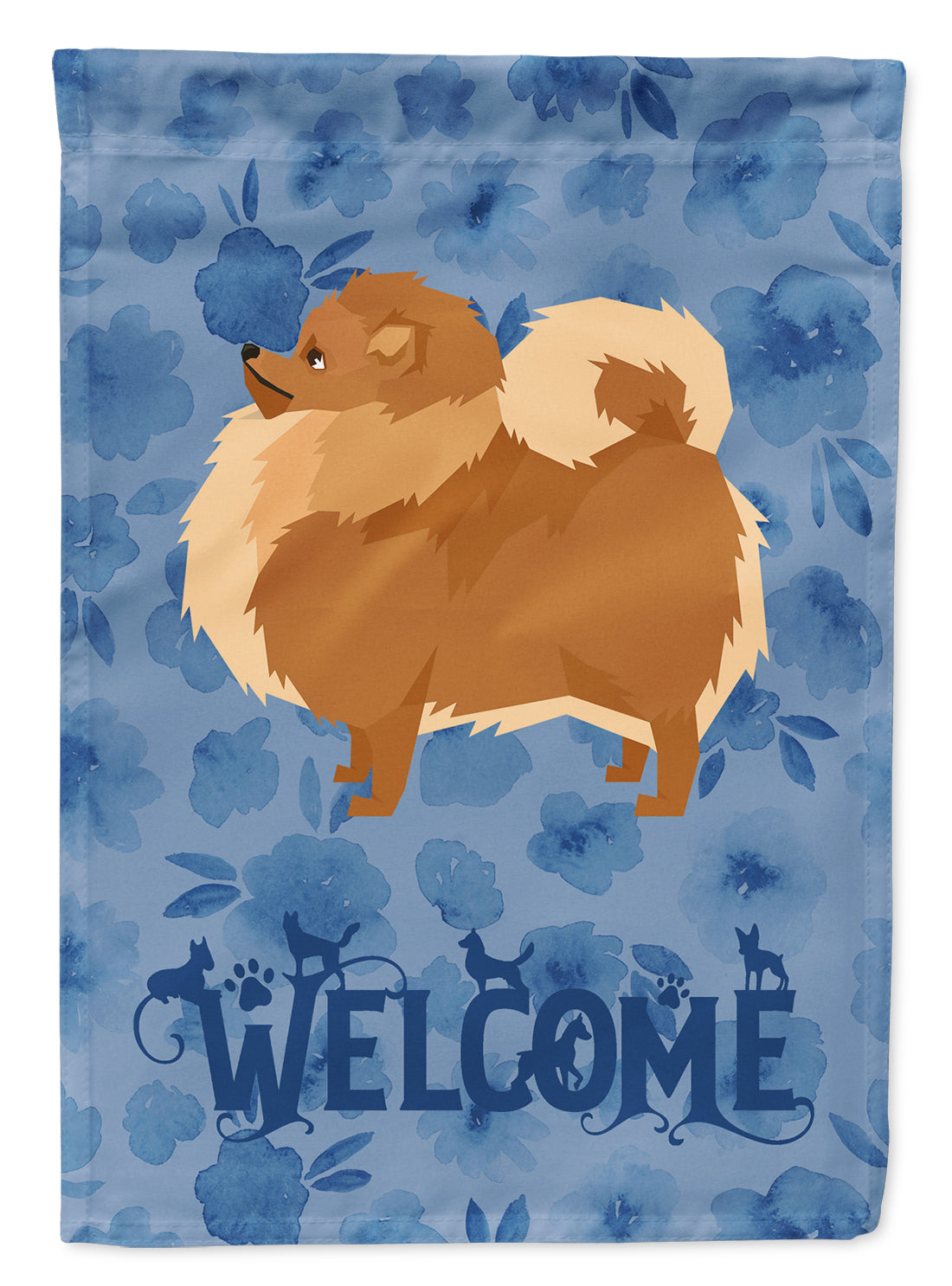 Pomeranian Welcome House Flag 28x40 Porch Sleeve Pole Decorative Outside Yard Banner Artwork Wall Hanging, Polyester