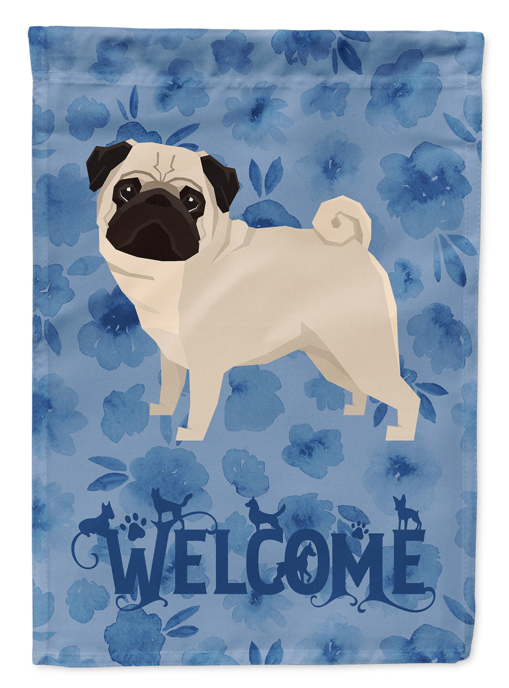 Pug Welcome House Flag 28x40 Porch Sleeve Pole Decorative Outside Yard Banner Artwork Wall Hanging, Polyester