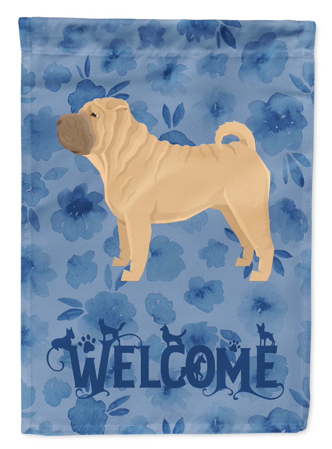 Shar Pei Welcome House Flag 28x40 Porch Sleeve Pole Decorative Outside Yard Banner Artwork Wall Hanging, Polyester