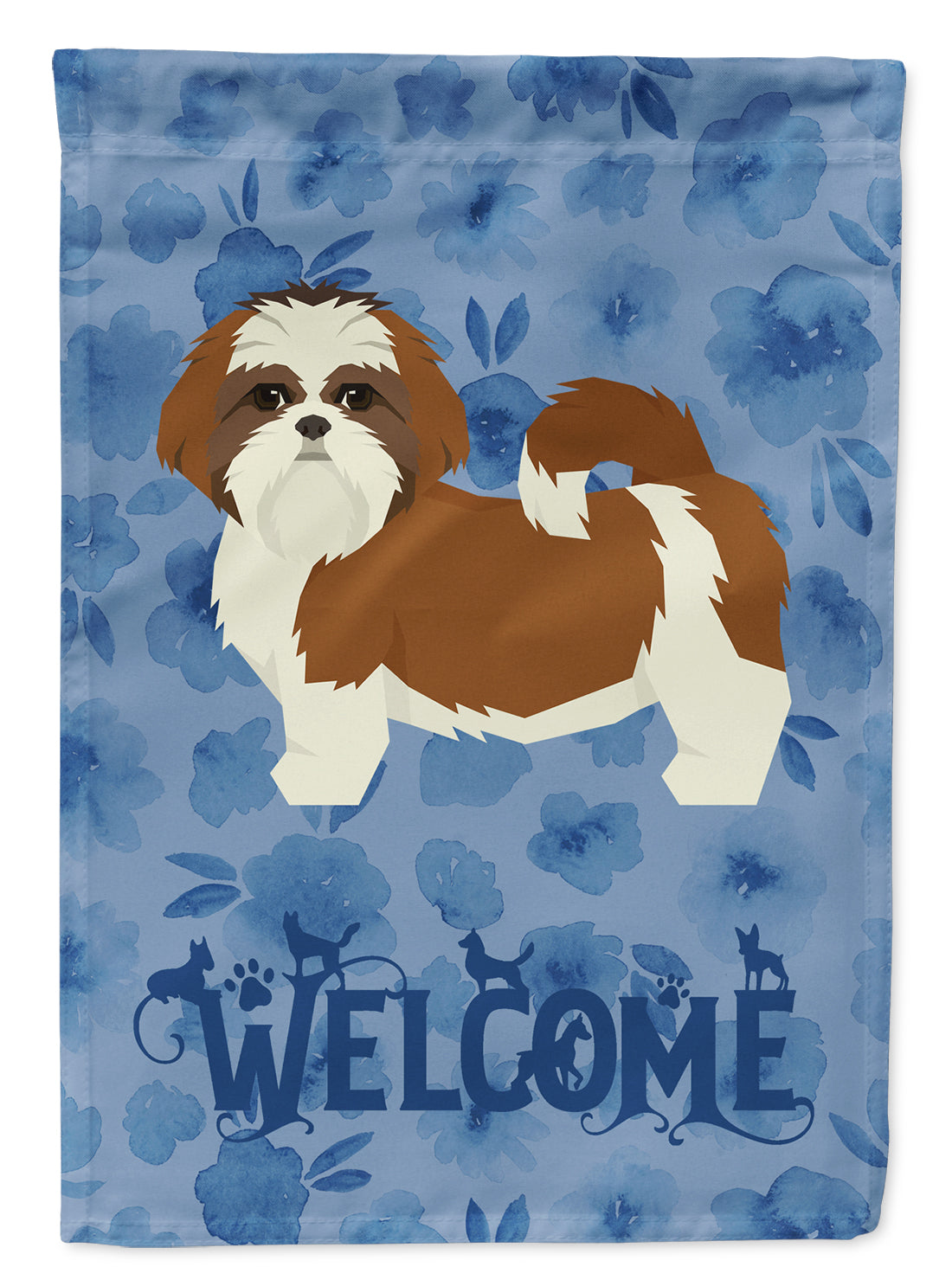 Shih Tzu Welcome House Flag 28x40 Porch Sleeve Pole Decorative Outside Yard Banner Artwork Wall Hanging, Polyester
