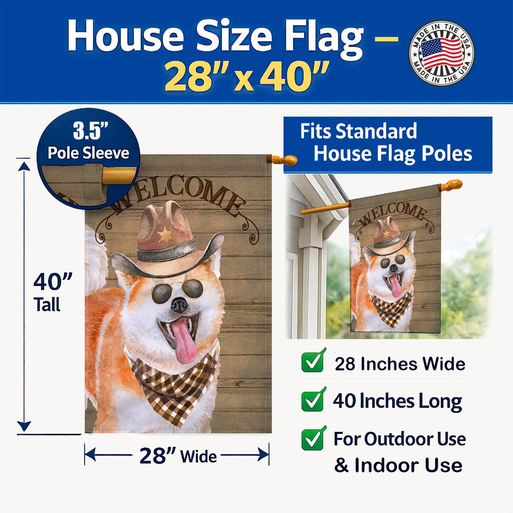 Akita Country Dog House Flag 28x40 Porch Sleeve Pole Decorative Outside Yard Banner Artwork Wall Hanging, Polyester