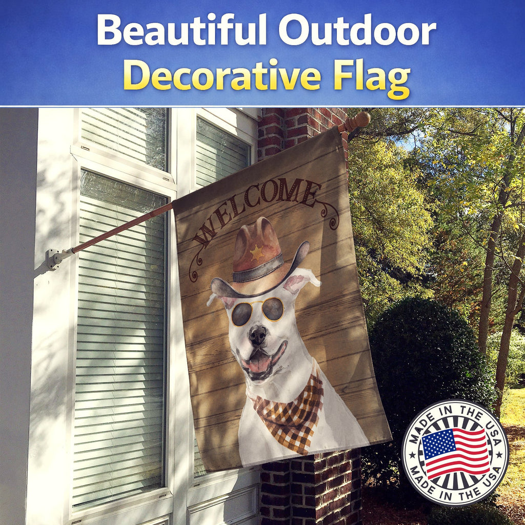 White Staffordshire Bull Terrier Country Dog House Flag 28x40 Porch Sleeve Pole Decorative Outside Yard Banner Artwork Wall Hanging, Polyester