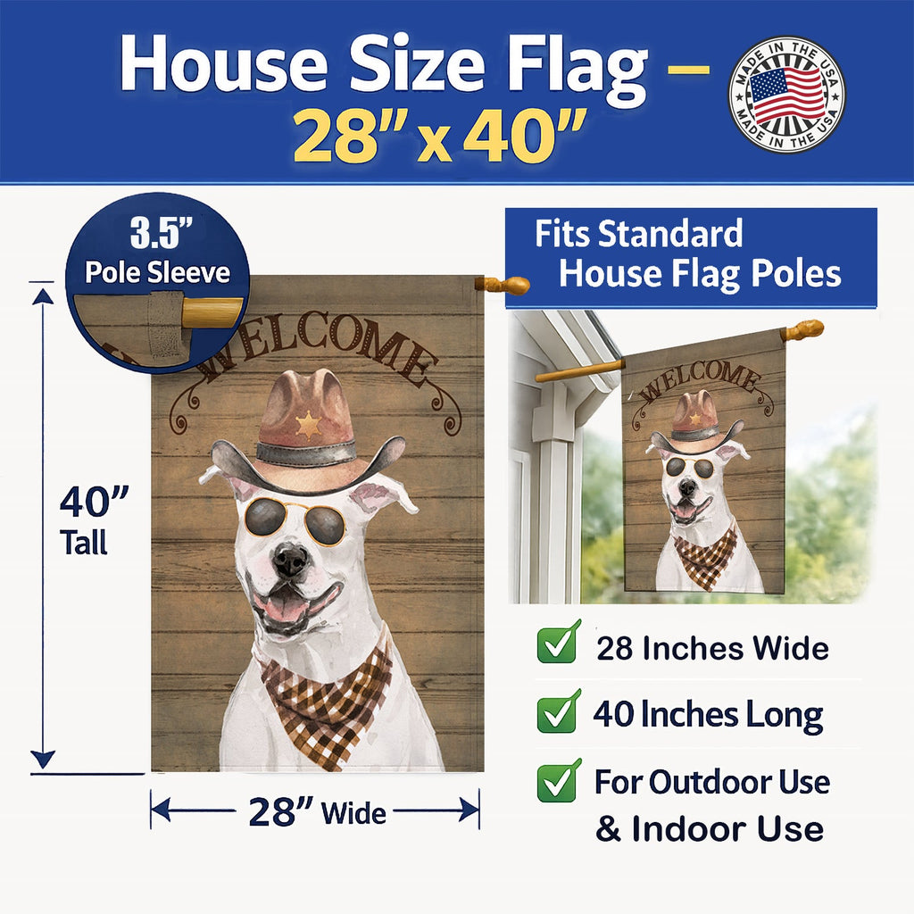 White Staffordshire Bull Terrier Country Dog House Flag 28x40 Porch Sleeve Pole Decorative Outside Yard Banner Artwork Wall Hanging, Polyester