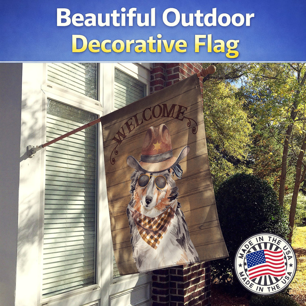 Australian Shepherd Country Dog House Flag 28x40 Porch Sleeve Pole Decorative Outside Yard Banner Artwork Wall Hanging, Polyester