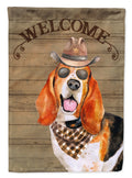 Basset Hound Country Dog House Flag 28x40 Porch Sleeve Pole Decorative Outside Yard Banner Artwork Wall Hanging, Polyester