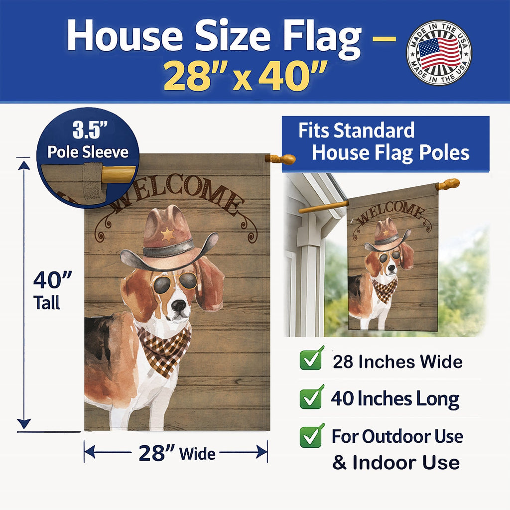 Beagle Country Dog House Flag 28x40 Porch Sleeve Pole Decorative Outside Yard Banner Artwork Wall Hanging, Polyester