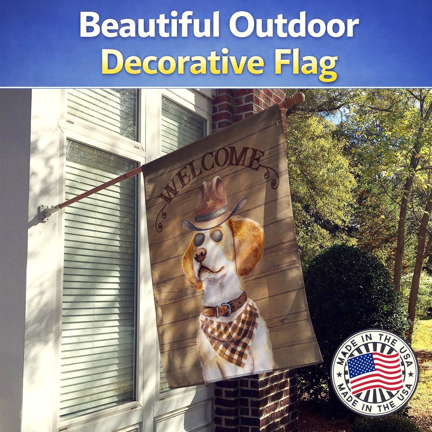 Beagle #2 Country Dog House Flag 28x40 Porch Sleeve Pole Decorative Outside Yard Banner Artwork Wall Hanging, Polyester