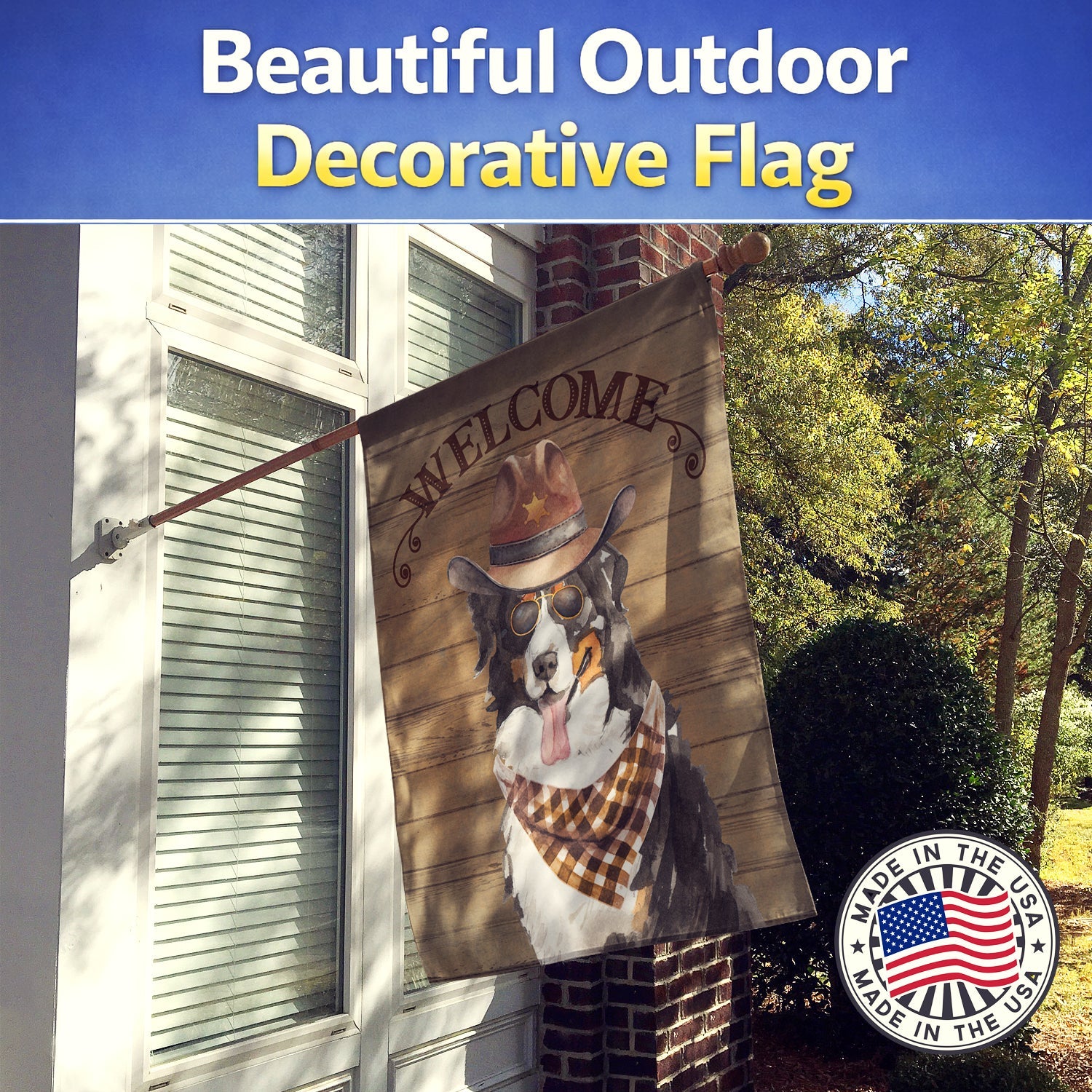 Bernese Mountain Dog Country Dog House Flag 28x40 Porch Sleeve Pole Decorative Outside Yard Banner Artwork Wall Hanging, Polyester