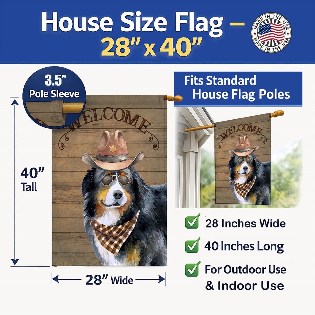 Bernese Mountain Dog #2 Country Dog House Flag 28x40 Porch Sleeve Pole Decorative Outside Yard Banner Artwork Wall Hanging, Polyester