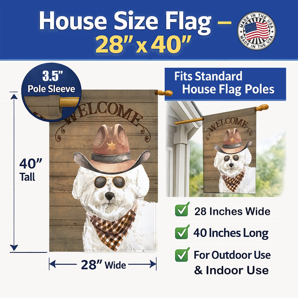 Bichon Frisé #2 Country Dog House Flag 28x40 Porch Sleeve Pole Decorative Outside Yard Banner Artwork Wall Hanging, Polyester