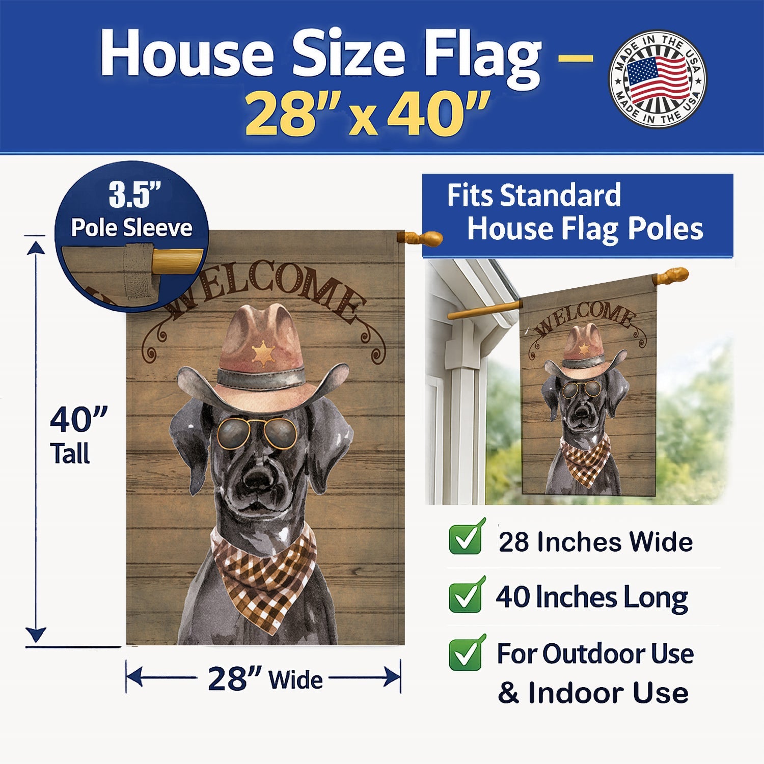 Black Labrador Retriever Country Dog House Flag 28x40 Porch Sleeve Pole Decorative Outside Yard Banner Artwork Wall Hanging, Polyester