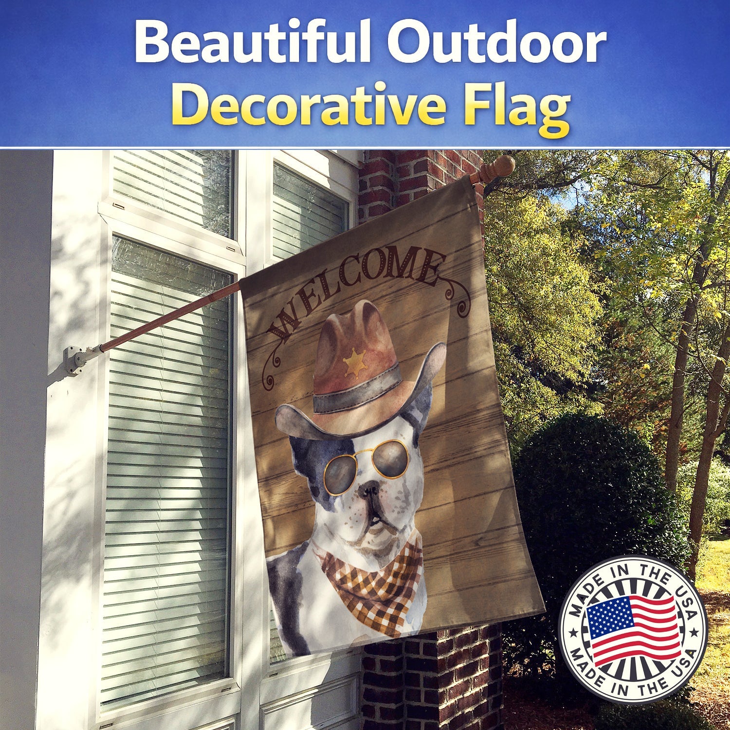 French Bulldog Country Dog House Flag 28x40 Porch Sleeve Pole Decorative Outside Yard Banner Artwork Wall Hanging, Polyester