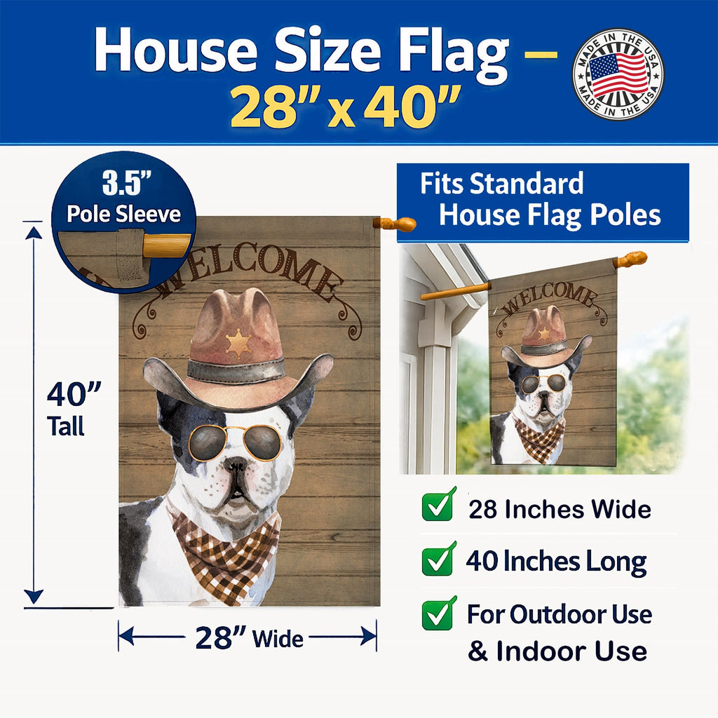 French Bulldog Country Dog House Flag 28x40 Porch Sleeve Pole Decorative Outside Yard Banner Artwork Wall Hanging, Polyester