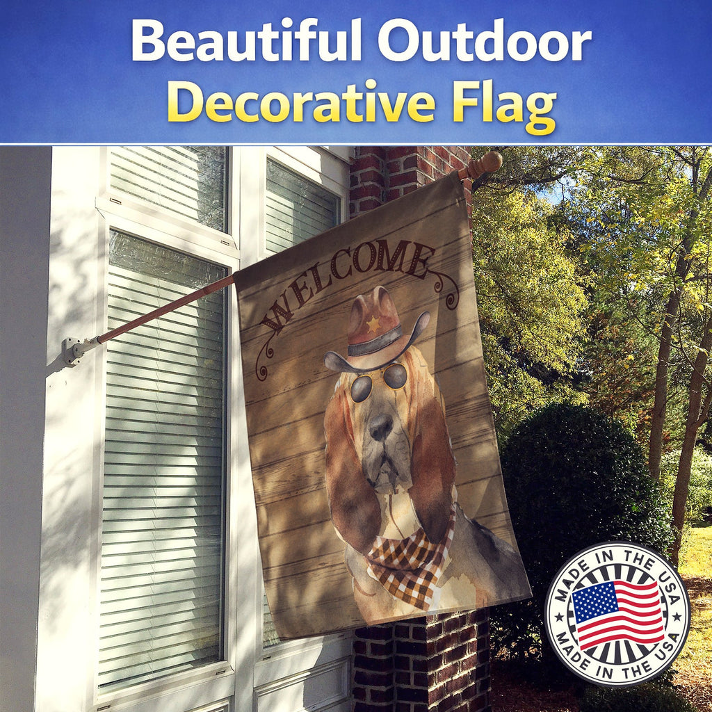 Bloodhound Country Dog House Flag 28x40 Porch Sleeve Pole Decorative Outside Yard Banner Artwork Wall Hanging, Polyester