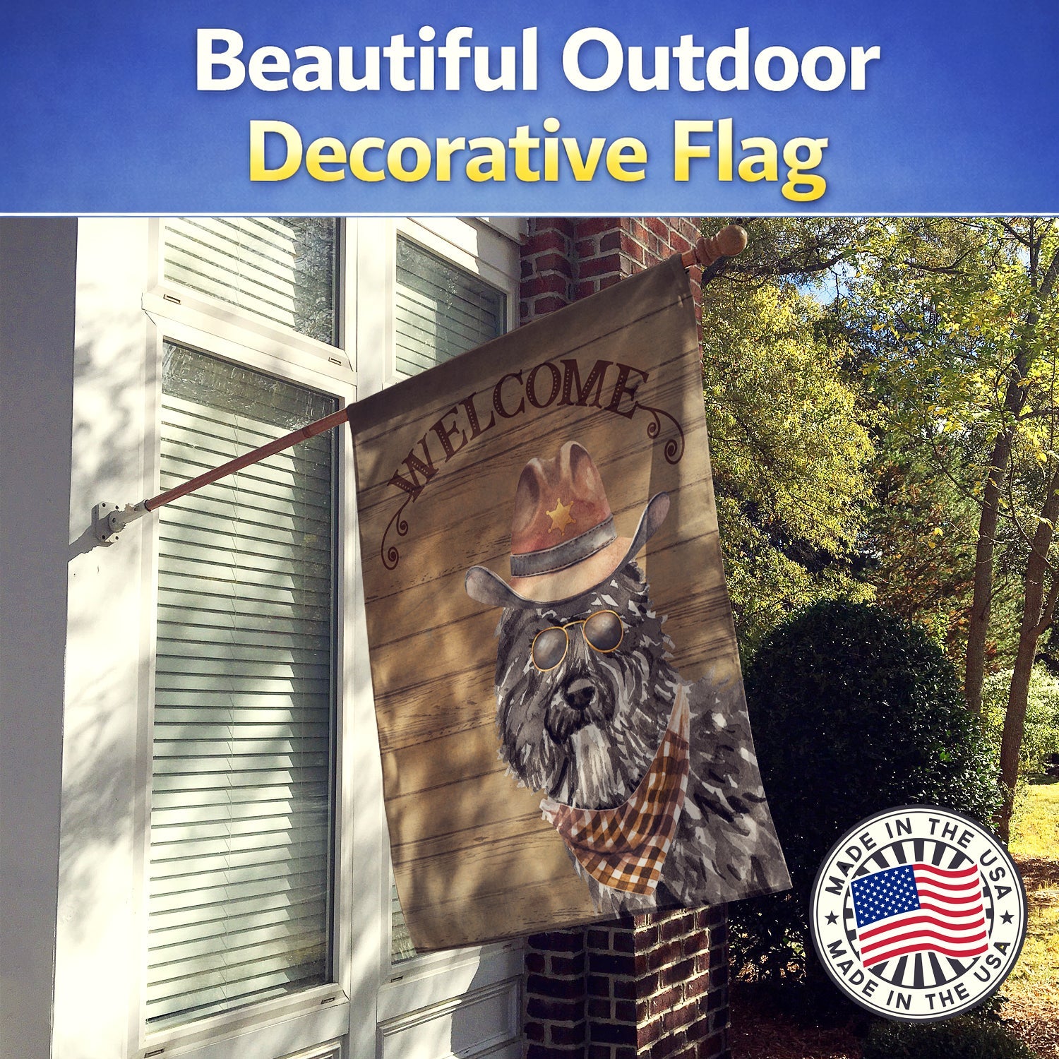 Bouvier des Flandres Country Dog House Flag 28x40 Porch Sleeve Pole Decorative Outside Yard Banner Artwork Wall Hanging, Polyester