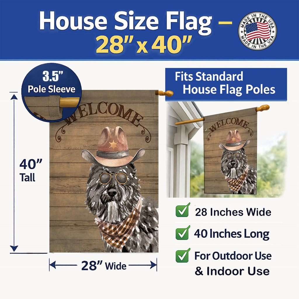 Bouvier des Flandres Country Dog House Flag 28x40 Porch Sleeve Pole Decorative Outside Yard Banner Artwork Wall Hanging, Polyester