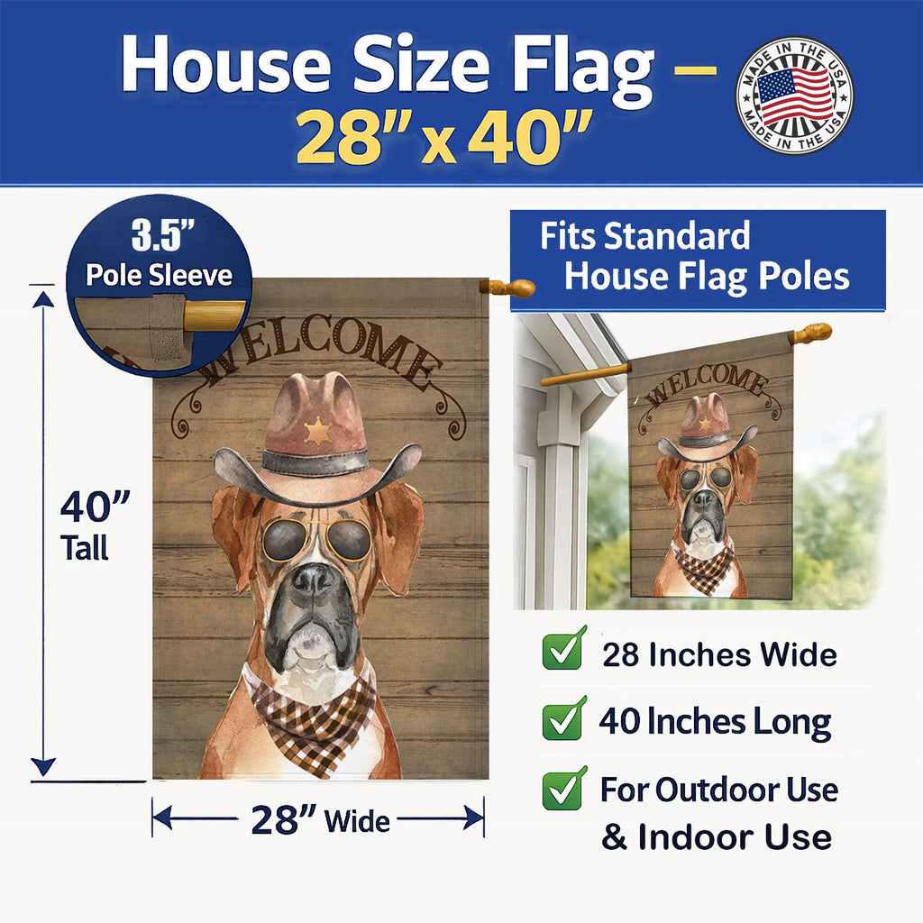 Boxer Country Dog House Flag 28x40 Porch Sleeve Pole Decorative Outside Yard Banner Artwork Wall Hanging, Polyester