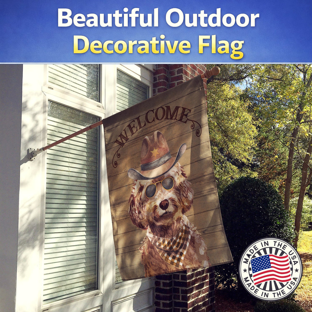 Brown Cockapoo Country Dog House Flag 28x40 Porch Sleeve Pole Decorative Outside Yard Banner Artwork Wall Hanging, Polyester