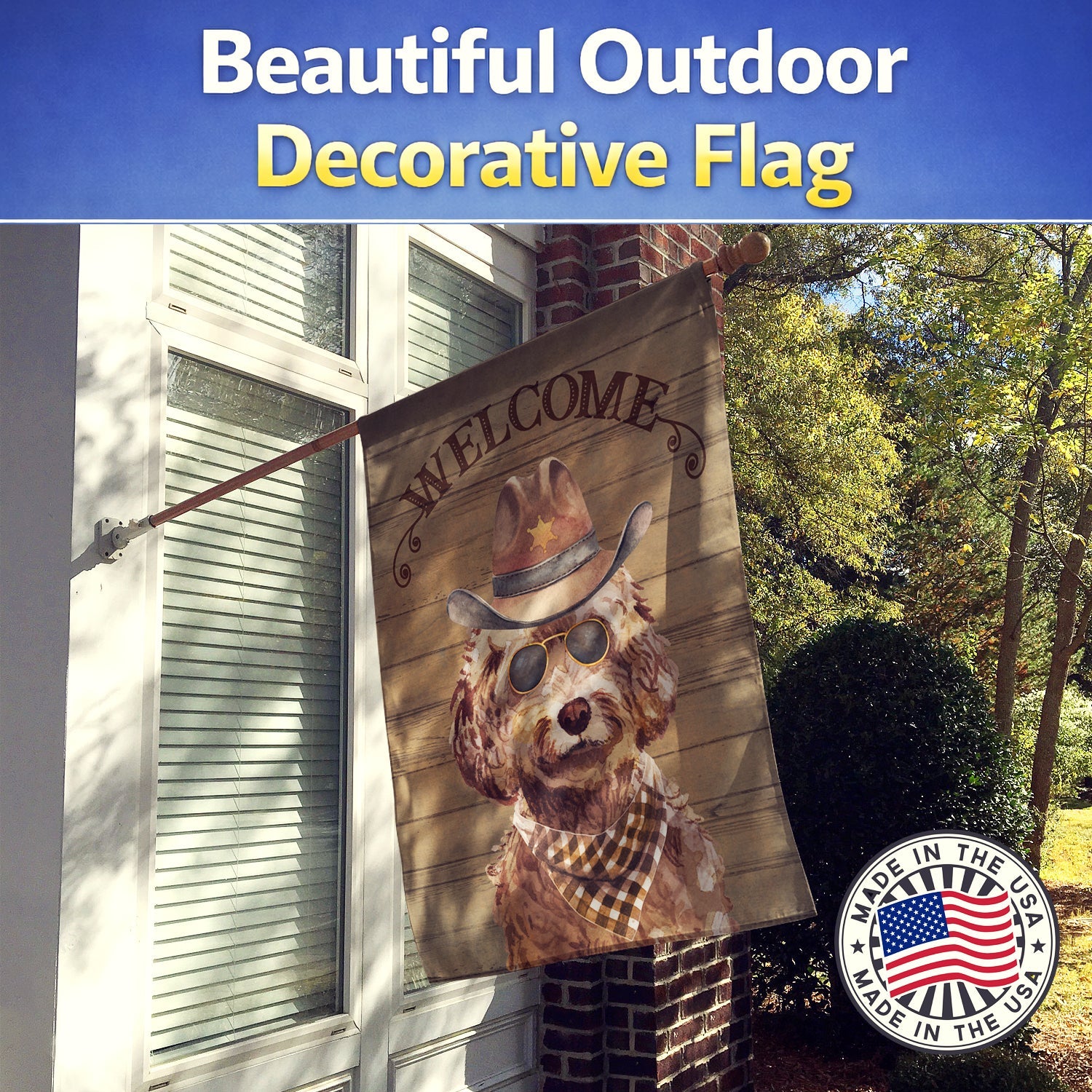 Brown Cockapoo Country Dog House Flag 28x40 Porch Sleeve Pole Decorative Outside Yard Banner Artwork Wall Hanging, Polyester