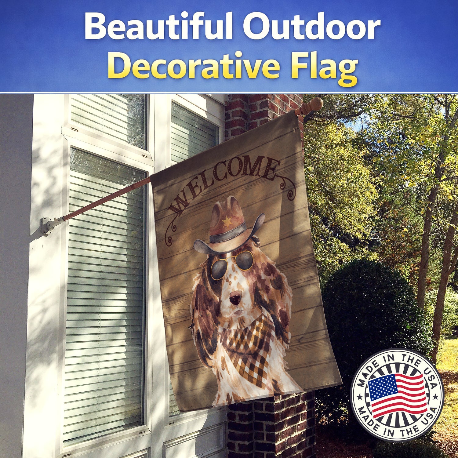 Cocker Spaniel Country Dog House Flag 28x40 Porch Sleeve Pole Decorative Outside Yard Banner Artwork Wall Hanging, Polyester