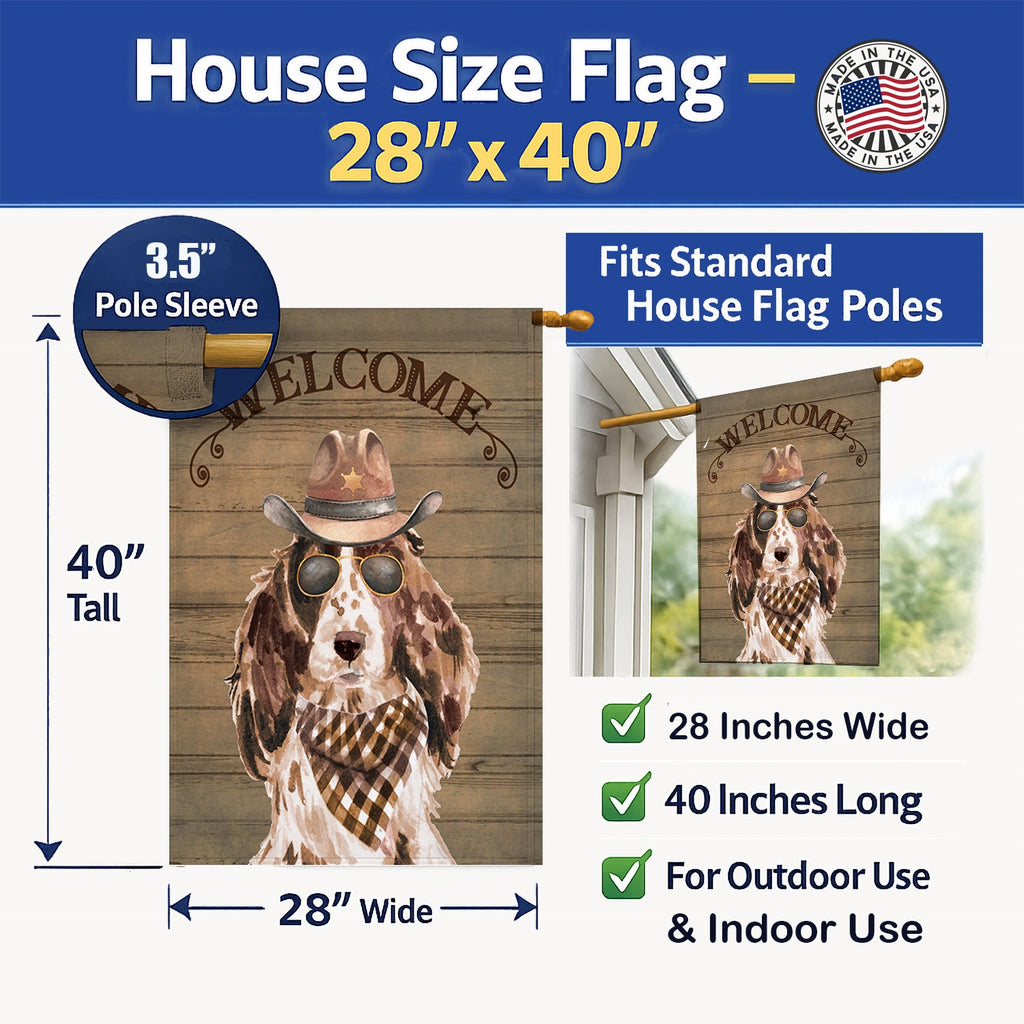 Cocker Spaniel Country Dog House Flag 28x40 Porch Sleeve Pole Decorative Outside Yard Banner Artwork Wall Hanging, Polyester