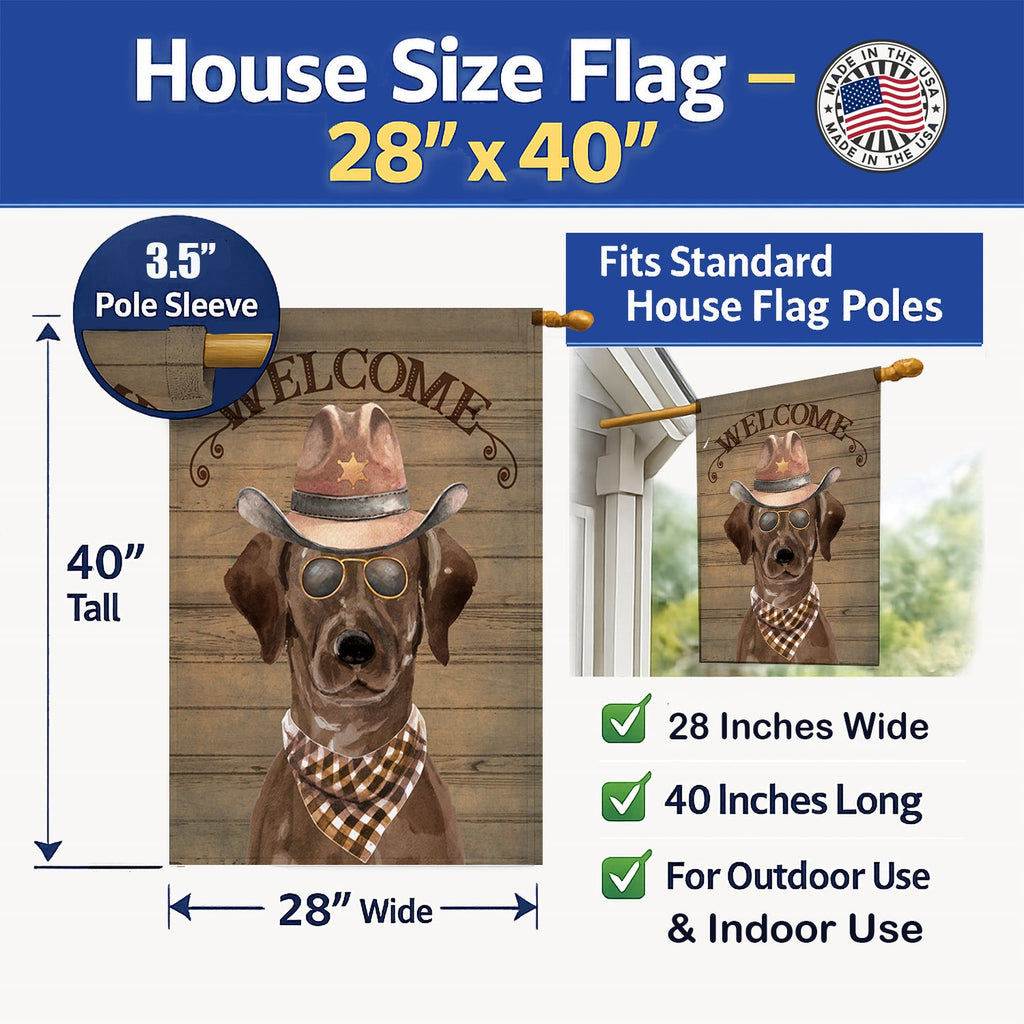 Chocolate Labrador Retriever Country Dog House Flag 28x40 Porch Sleeve Pole Decorative Outside Yard Banner Artwork Wall Hanging, Polyester