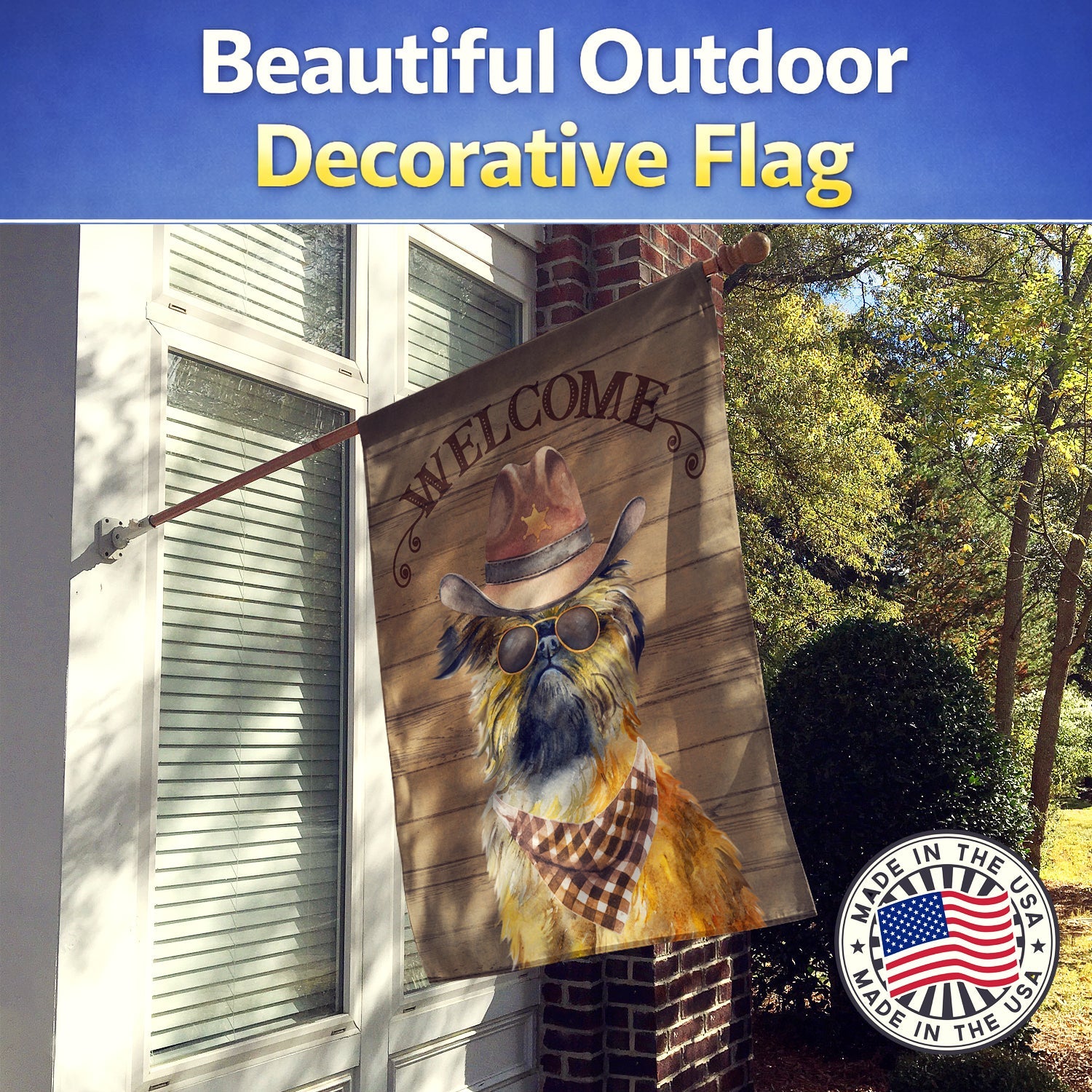 Brussels Griffon Country Dog House Flag 28x40 Porch Sleeve Pole Decorative Outside Yard Banner Artwork Wall Hanging, Polyester