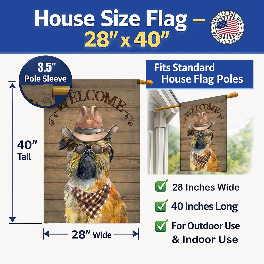 Brussels Griffon Country Dog House Flag 28x40 Porch Sleeve Pole Decorative Outside Yard Banner Artwork Wall Hanging, Polyester