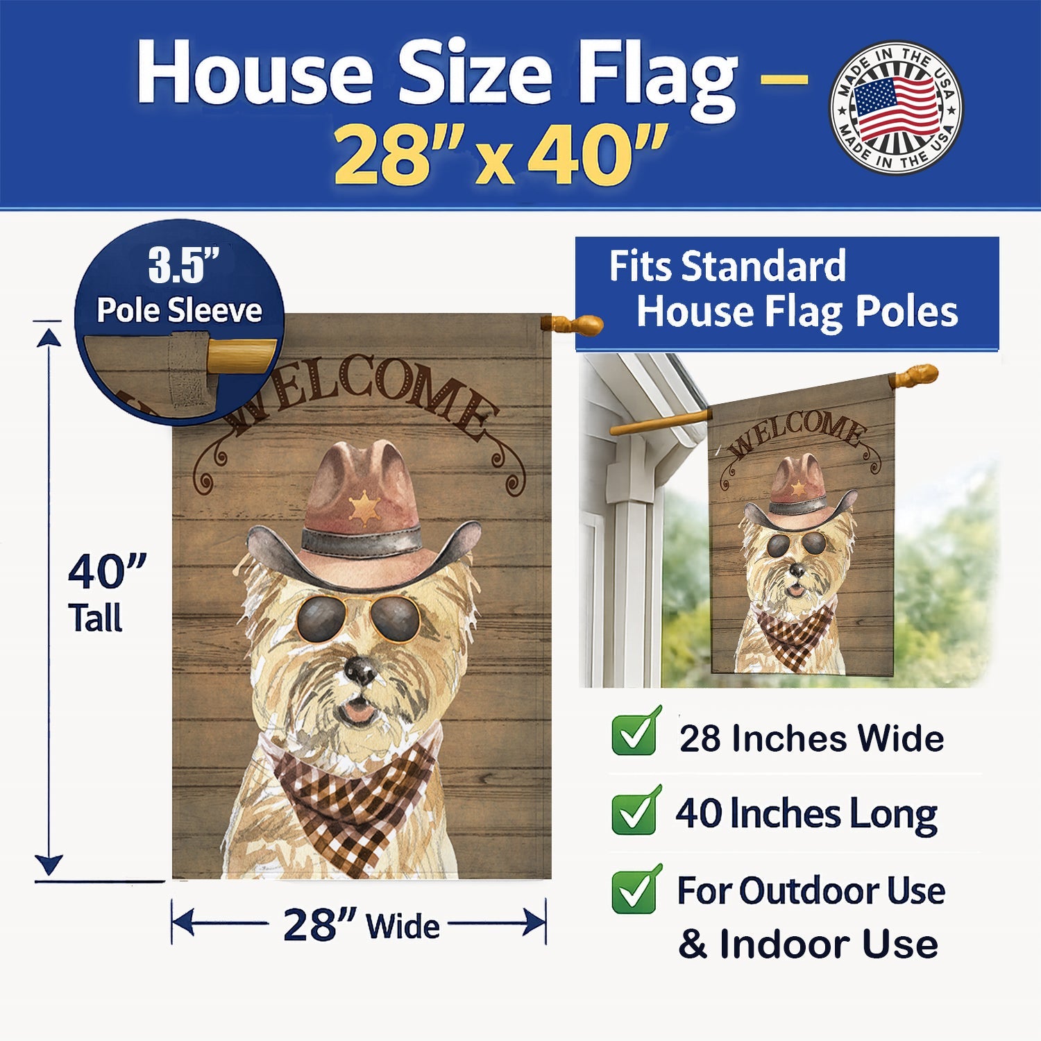 Cairn Terrier Country Dog House Flag 28x40 Porch Sleeve Pole Decorative Outside Yard Banner Artwork Wall Hanging, Polyester