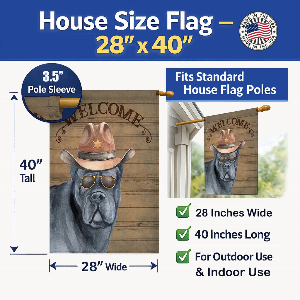 Cane Corso Country Dog House Flag 28x40 Porch Sleeve Pole Decorative Outside Yard Banner Artwork Wall Hanging, Polyester