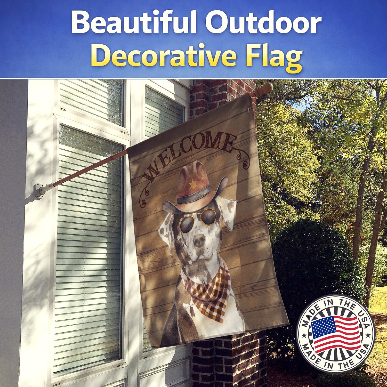 Catahoula Leopard Dog Country Dog House Flag 28x40 Porch Sleeve Pole Decorative Outside Yard Banner Artwork Wall Hanging, Polyester